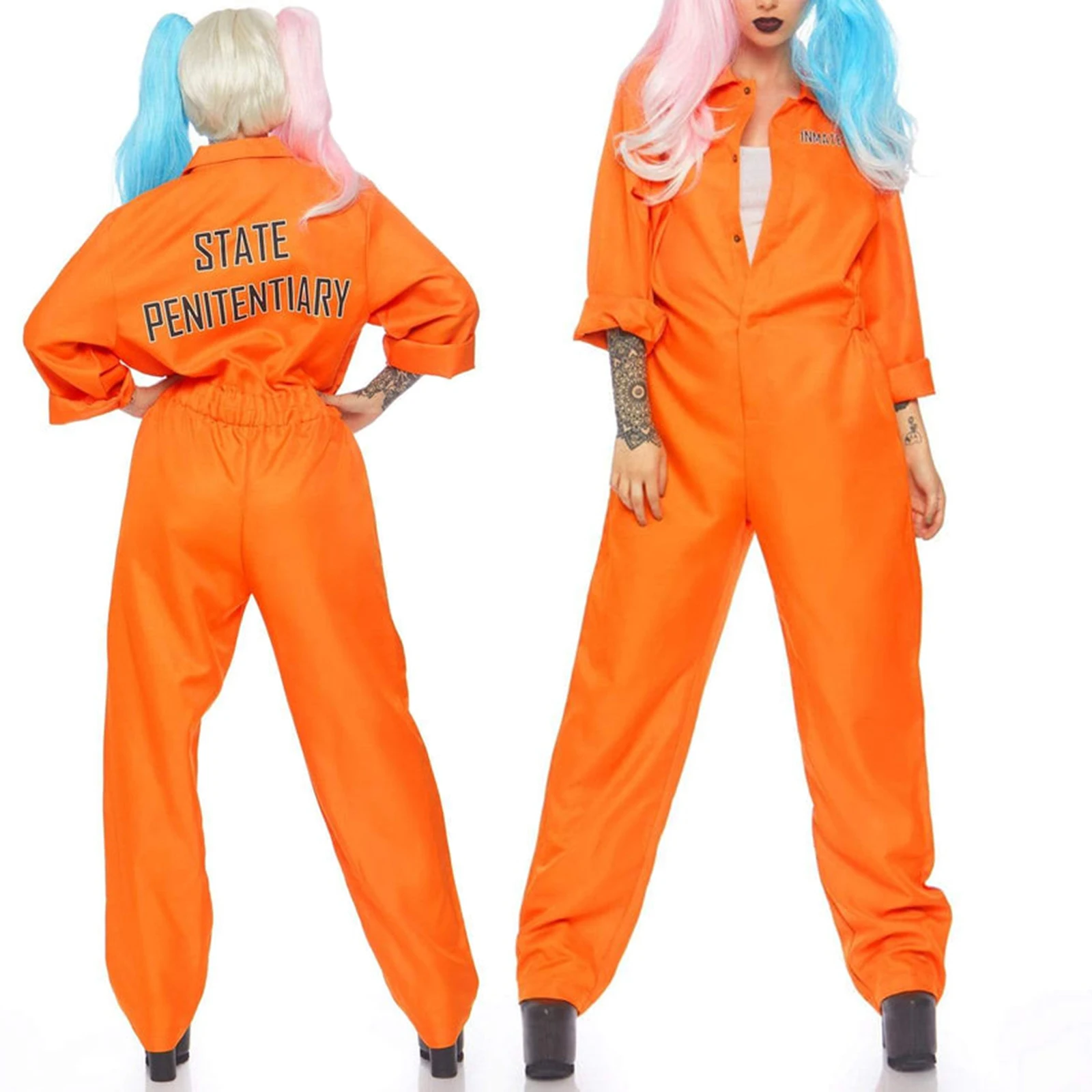 Fashion Unisex Jail Costumes Letter Print Long Sleeve Prison Jumpsuit for Adults Toddlers Role-Playing Party Cosplay Outfits