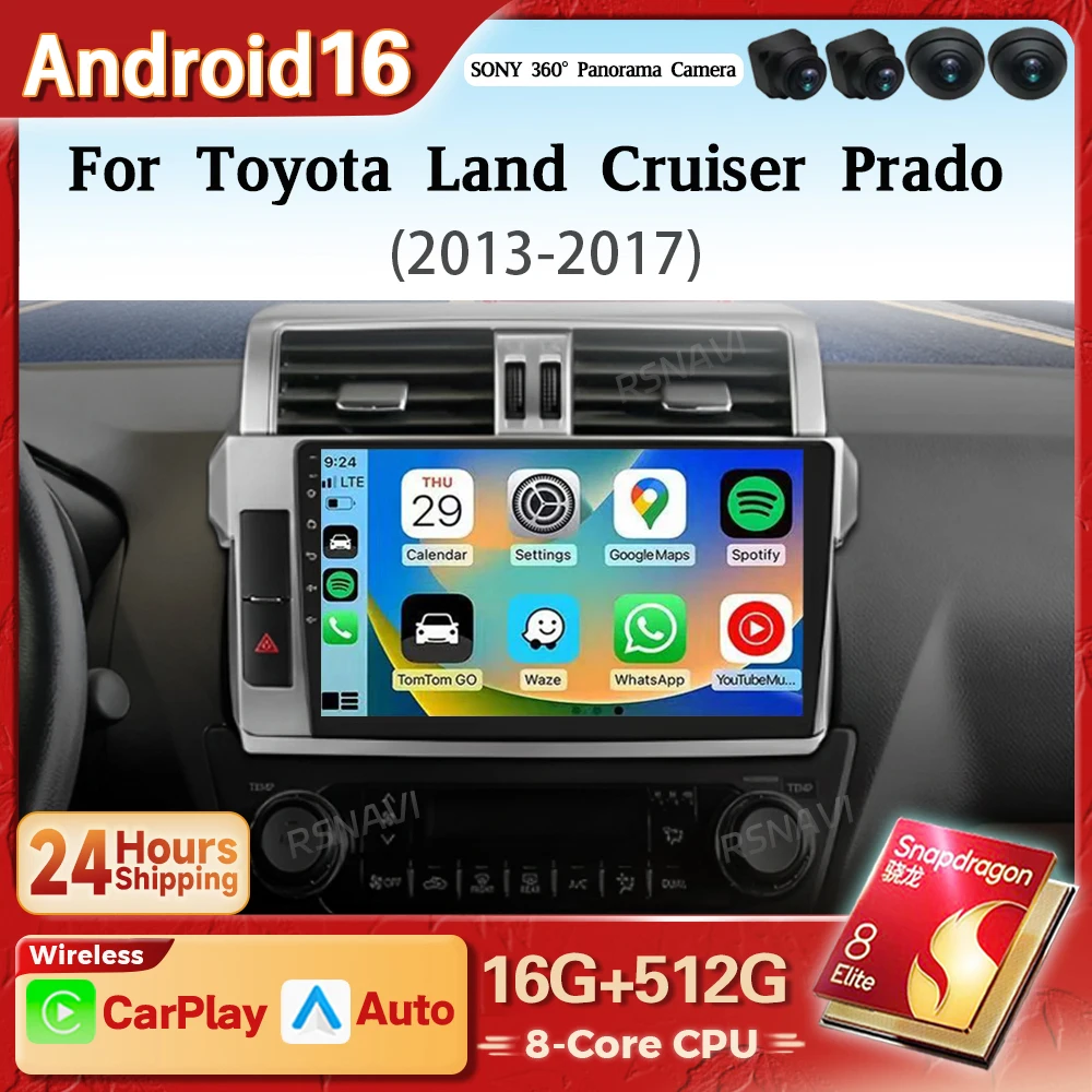 Android 16 Carplay Auto 2K Screen Car Radio Multimedia Player For Toyota Prado 150 2013 - 2017 2din Autoradio Stereo Snapdragon