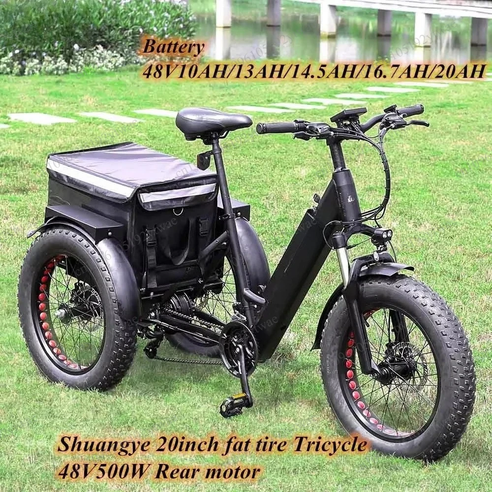 Three-Wheel Solar Electric Cargo Bike Multi Voltage 36 48V 250-750W Motor Transport Tricycle