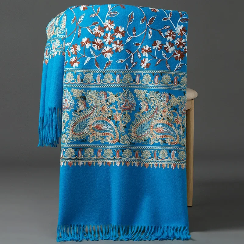 New Women Soft Winter Cashmere Scarf Embroidered Cashew Pashmina Luxury Brand Shawls and Wraps Echarpe Warm Scarves image 6