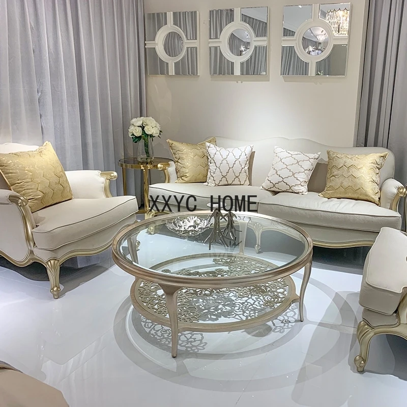 

Light Luxury American Living Room Solid Wood Sofa Combination European Small Apartment Economical Modern Simple Fabric Sofa
