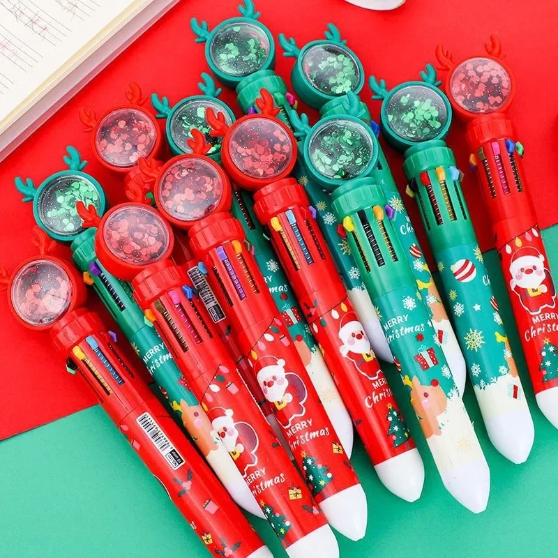 

Christmas ten-color ballpoint pen, Christmas small gifts, cute color push pen creative student stationery gifts