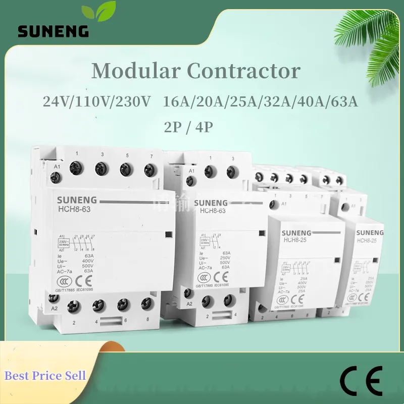 Modular Contactor 2P 16A 20A 25A 32A 40A 63A 24V/110V/230V 50/60HZ Din rail Household AC contactor 2NO /2NC or 1NO 1NC