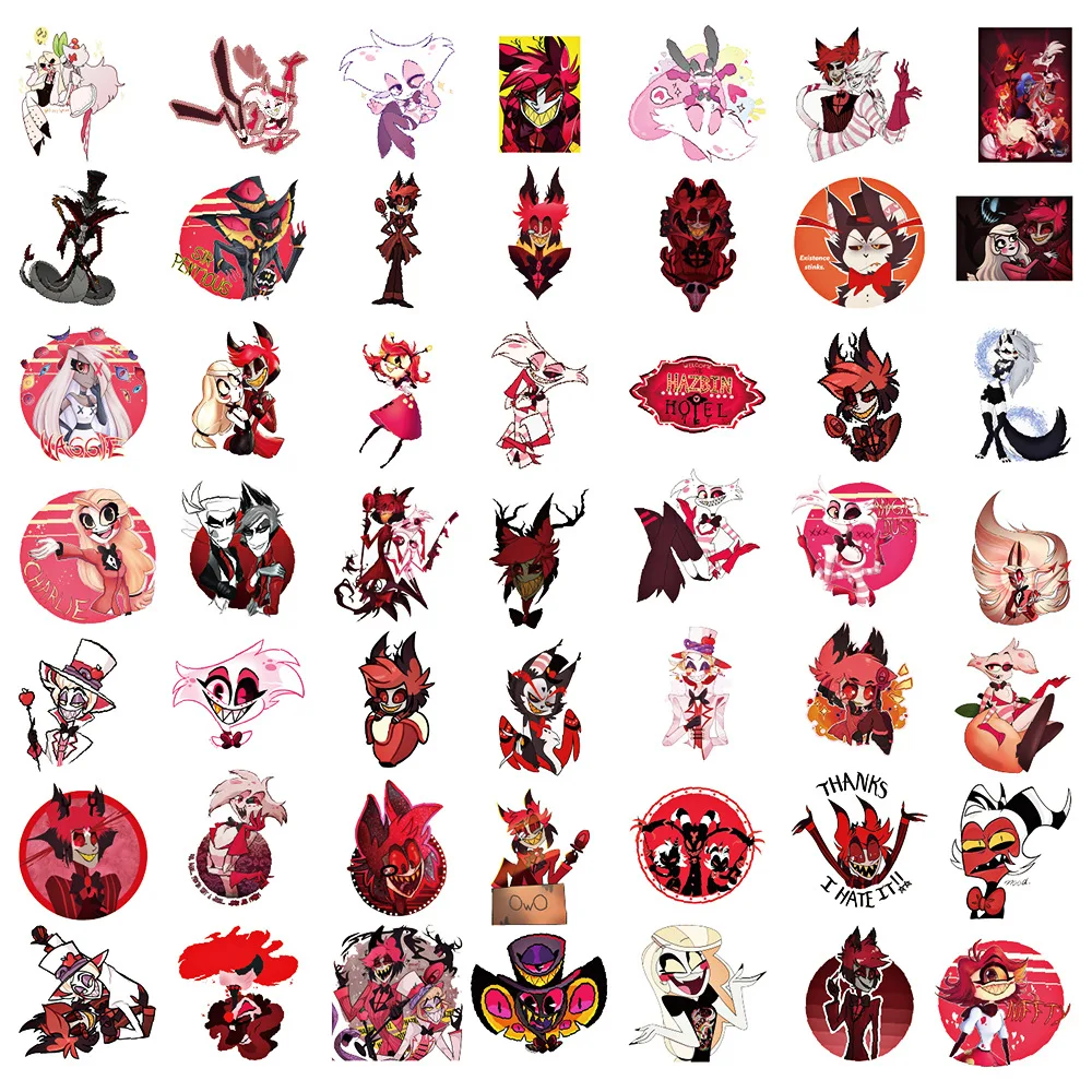 50pcs  Anime Hazbin Hotel Japanese  2D Graffiti Decor Stickers for Laptop, Water Bottle, Skateboard & Luggage