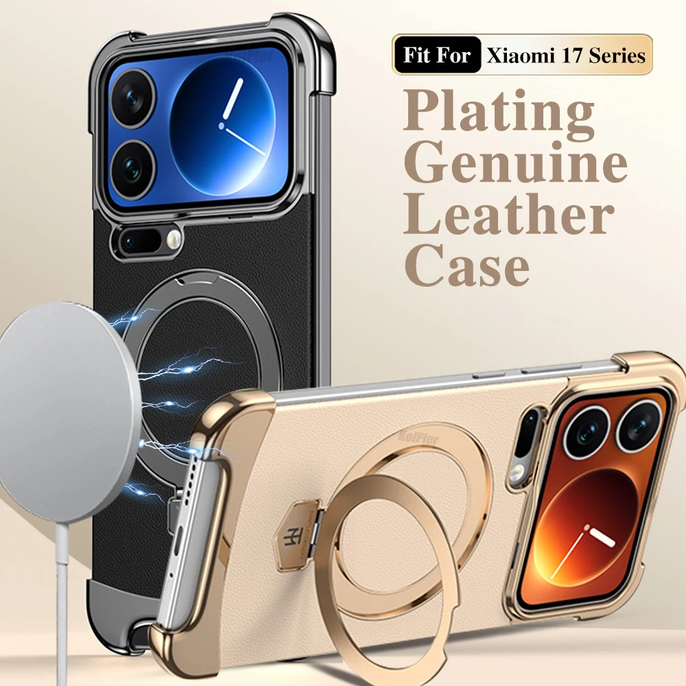 

Чехол для телефона с магнитным держателем для Xiaomi 17 PRO MAX MI 17 5G без границ, простой кожаный чехол Fulcrum