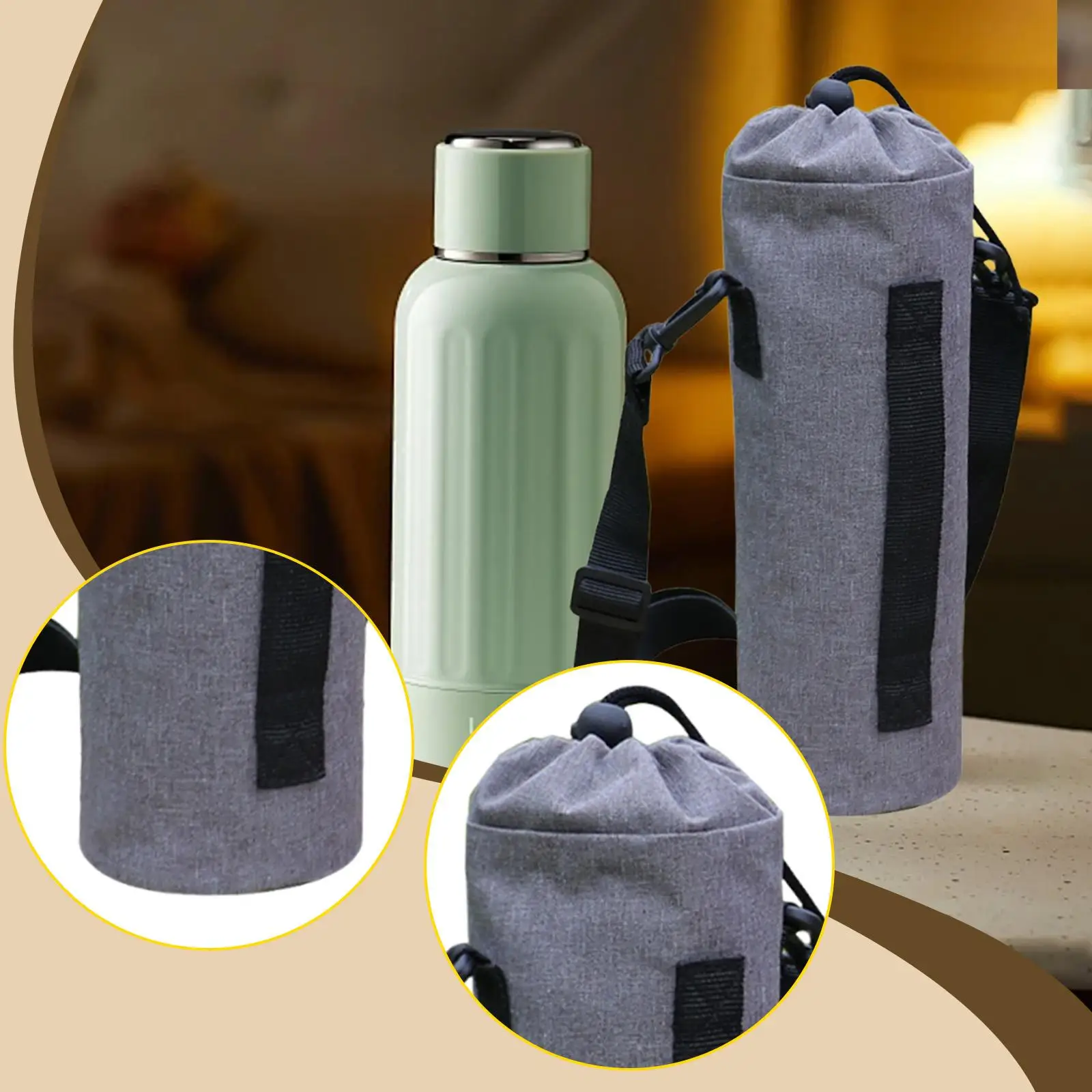 Universal Insulated Water Bottle Sleeve Durable Oxford Cloth Carrier Bag with Shoulder Strap for Gym Cycling Backpacking