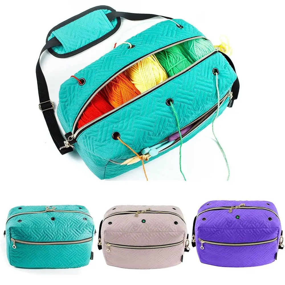 

Регулируемый плечевой ремень, портативная вязаная сумка, съемный широко открытый органайзер для хранения крючком, двусторонние карманы, несколько отделений