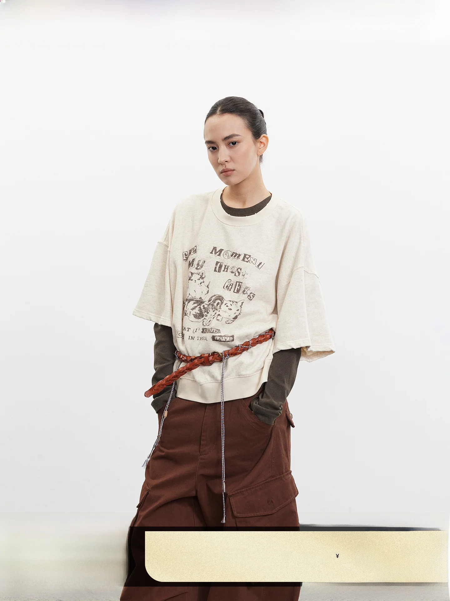 

CECICC Приятная для кожи дышащая футболка из чистого хлопка с круглым вырезом и короткими рукавами, с эффектом драпировки на плечах, укороченная, с вырезом под подмышки.