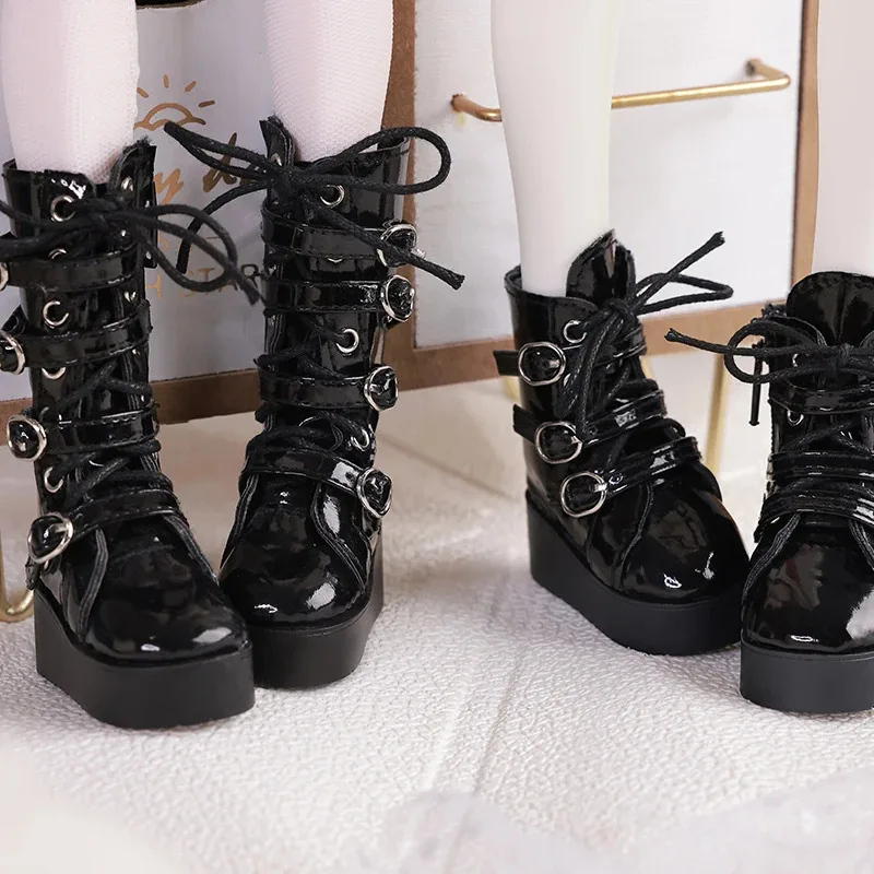 أحذية BJD 1/4 جسم حول إكسسوارات الدمية ذات الجزء العلوي العالي والمنخفضة من الجلد الأسود