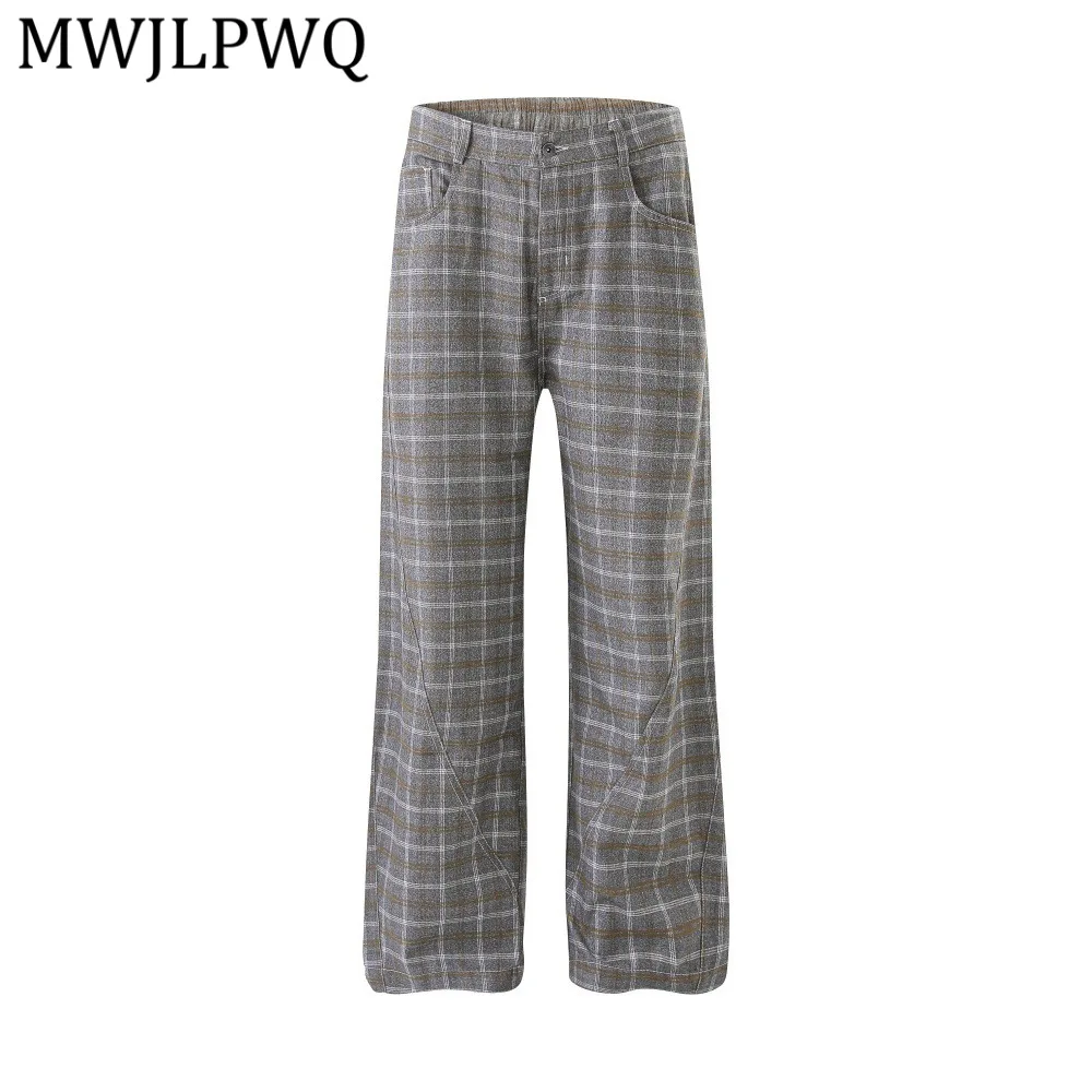 

MWJLPWQ American Style Casual Men's Trousers Vibe Street Retro Loose Wide-Leg Design Sense Lazy Plaid Design Straight Pant 13350
