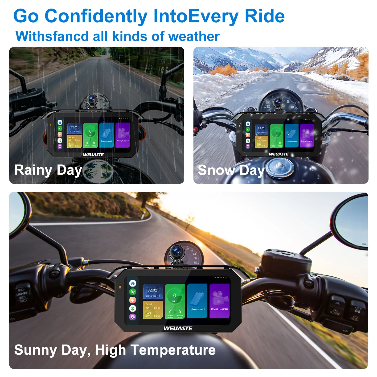 6,25 pulgadas 1080P motocicleta Moto Carplay Android Auto Dash Cam TPMS pantalla HiCar Sensor de luz grabación en bucle control con cable