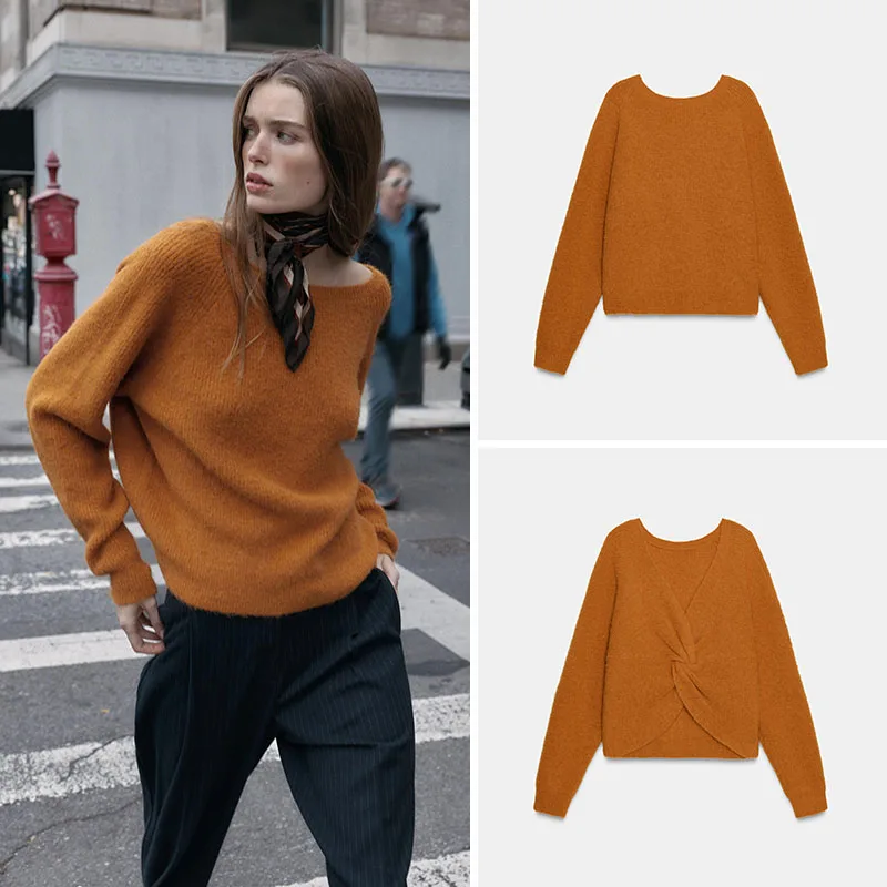

Ele round Ne Long Sve Knitted Sweater Ba Bow Design New Autumn Women's Faion Casual Sle Regular Fit Knitwear