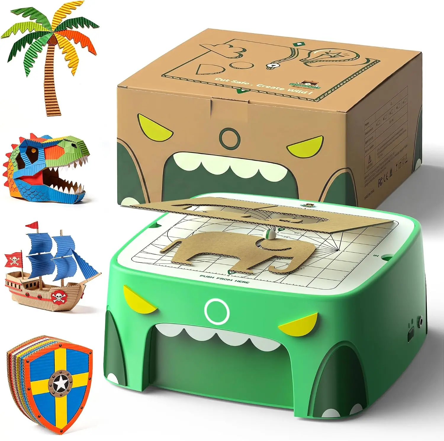 Upgraded Kids Cardboard Cutter, Safe Bladeless STEM Building Machine with Dual-Speed Motor for DIY Cardboard Projects,Screen-Free Creative Learning & Hands-On Educational Play for Kids Ages 3+ (Green)