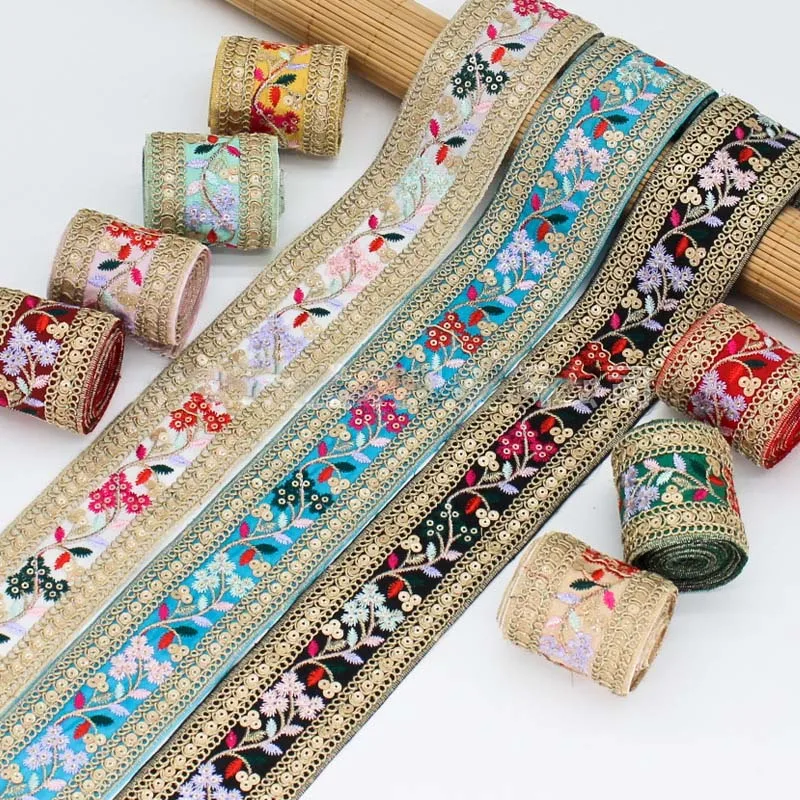 30Yards Jacquard Ribbon Leaves Pattern Ethnic Trim Embroidered Woven Webbing Tape For Clothing Sewing Decorative