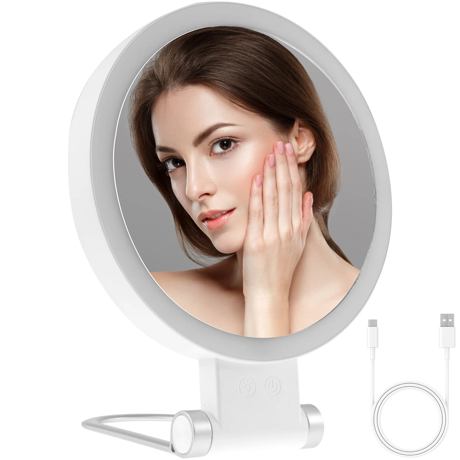 

30X складное увеличительное зеркало 360 ° Вращающееся зеркало для макияжа с подсветкой, 3 режима освещения, косметические зеркала для женщин и девочек