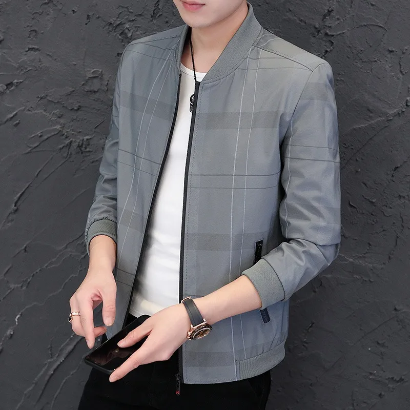 Spring Autumn Men Coat Long Sleeve Zipper Bomber Jacket Slim Windbreaker Collar Motorcycle Jacket Korean Fashion Coats