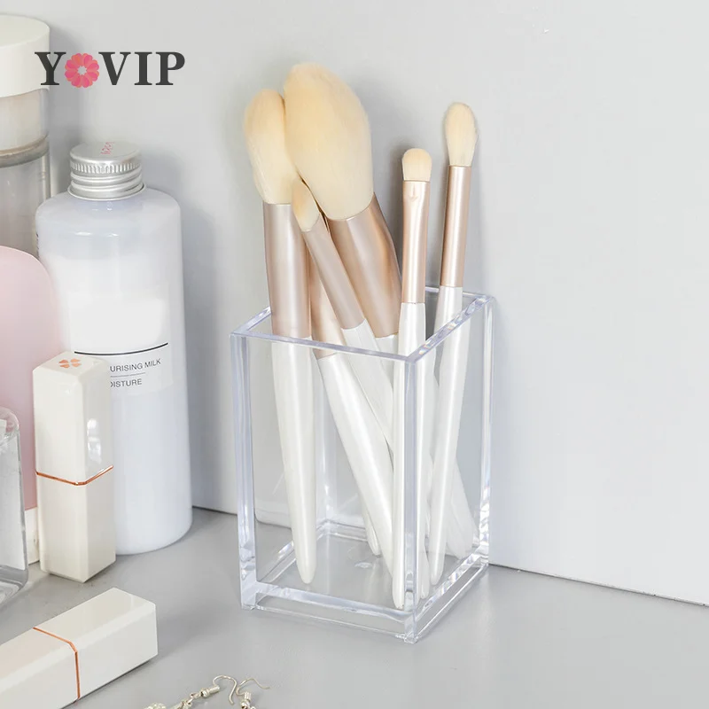 1PC Make Up Organizer pennello per trucco in plastica conservazione vaso acrilico per porta cosmetici contenitore per cosmetici da scrivania