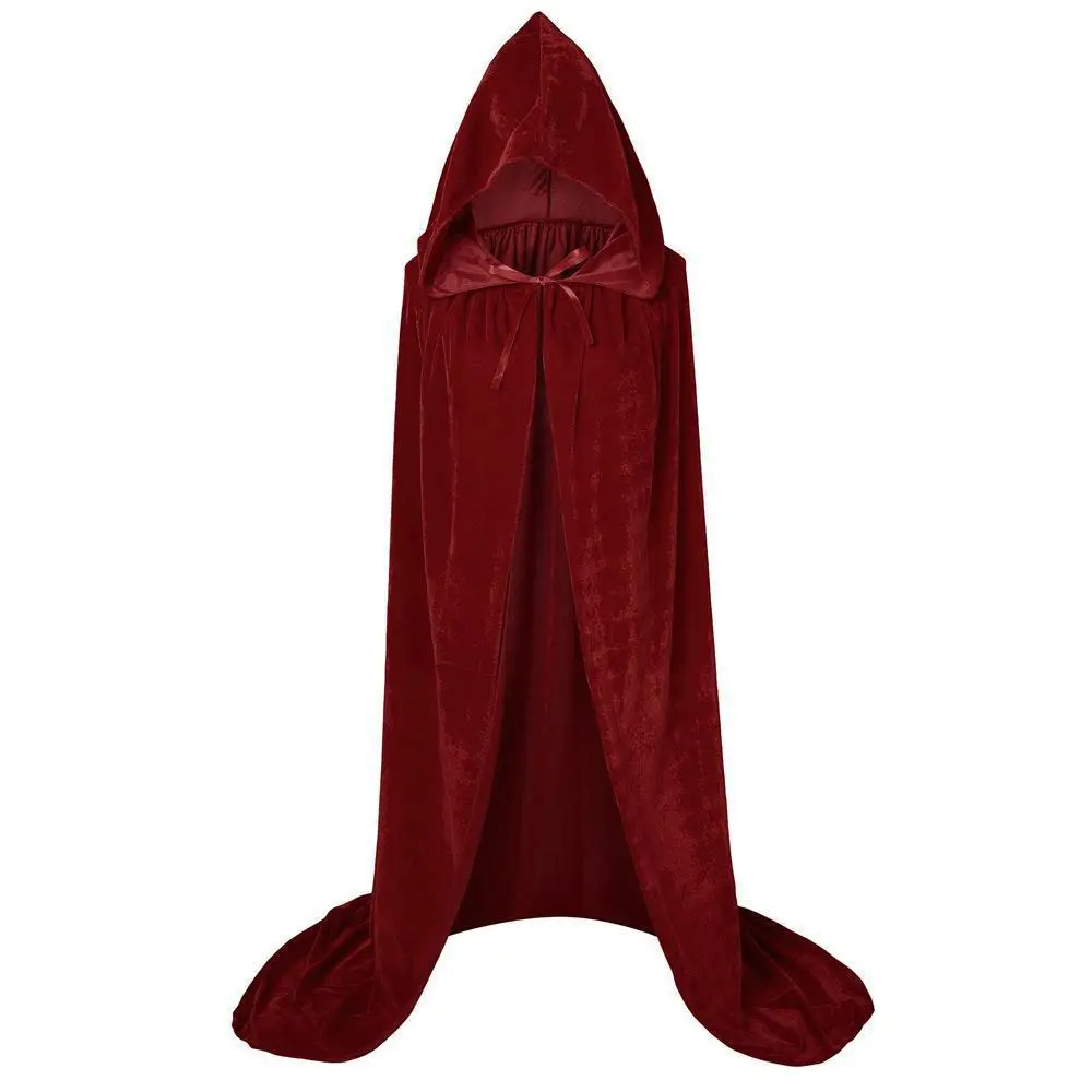 Halloween sottile velluto mantello mantello con cappuccio Costume medievale strega Wicca vampiro uomo donna Unisex tinta unita Cosplay puntelli da palcoscenico