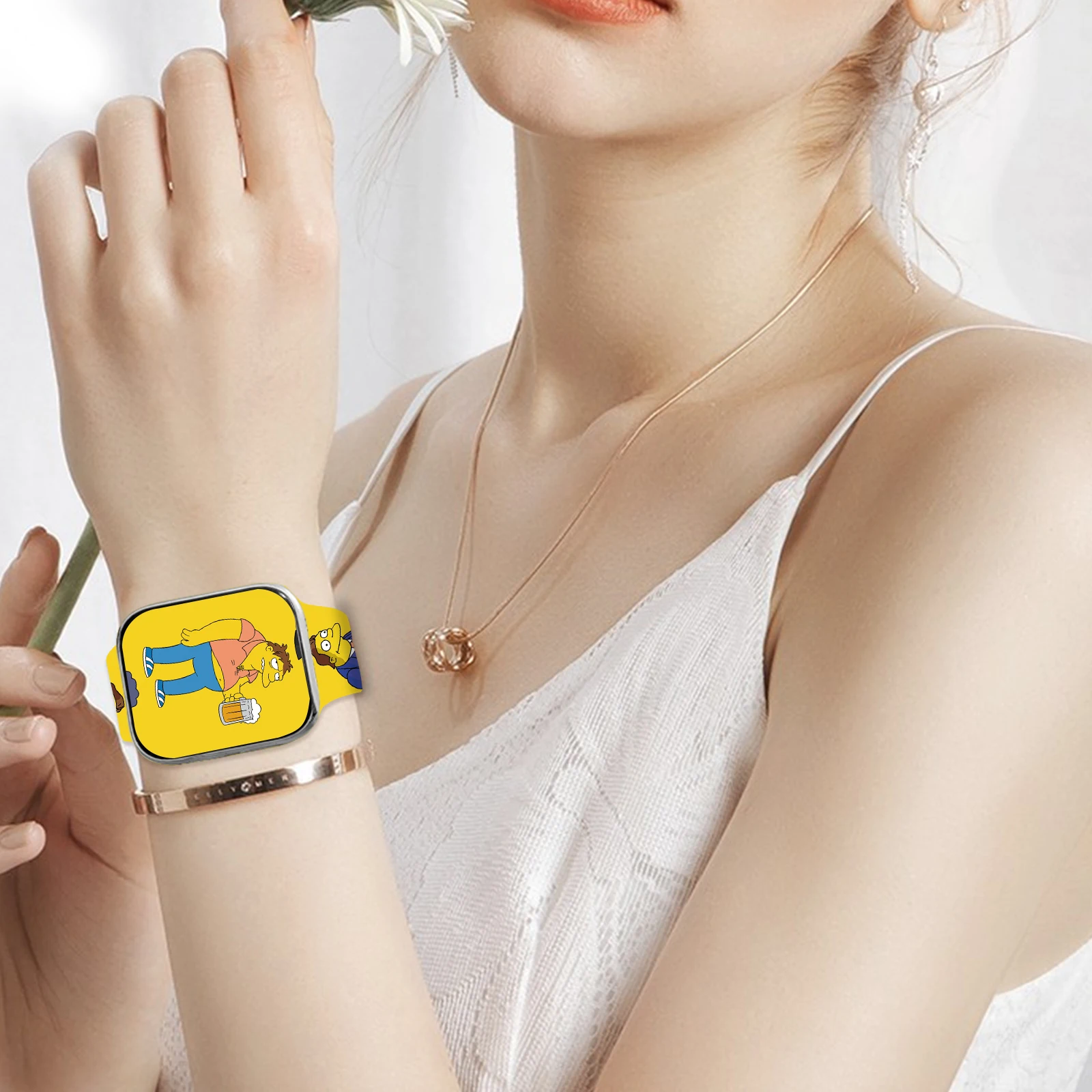 حزام ديزني سيمبسون المطبوع لساعة أبل 11 10 9 8 7 SE حزام ساعة من السيليكون قابل للاستبدال لساعة iWatch 46 مللي متر 44 مللي متر 42 مللي متر 41 مللي متر #4