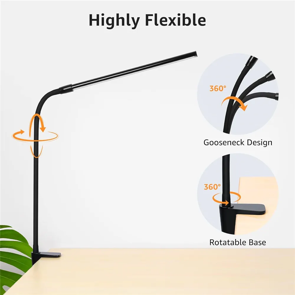 Imagem -03 - Flexível Led Gooseneck Luzes de Leitura 360 ° Lâmpada de Mesa Regulável Clip-on Interior Quarto Proteção para os Olhos Mesa Luz Book Clamp Lamp