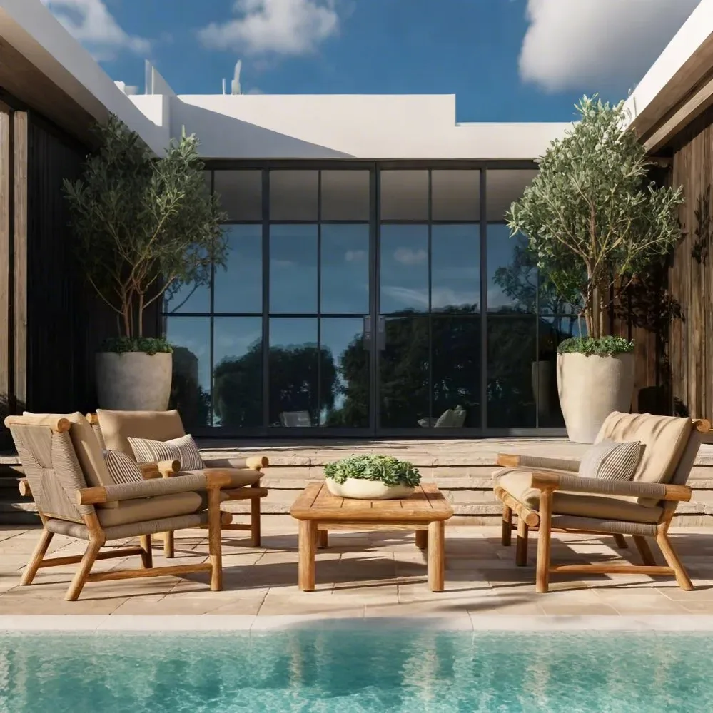 Outdoor Courtyard Simple Desktop Solid Teak Wood Furniture Wooden Outdoor Dining Set