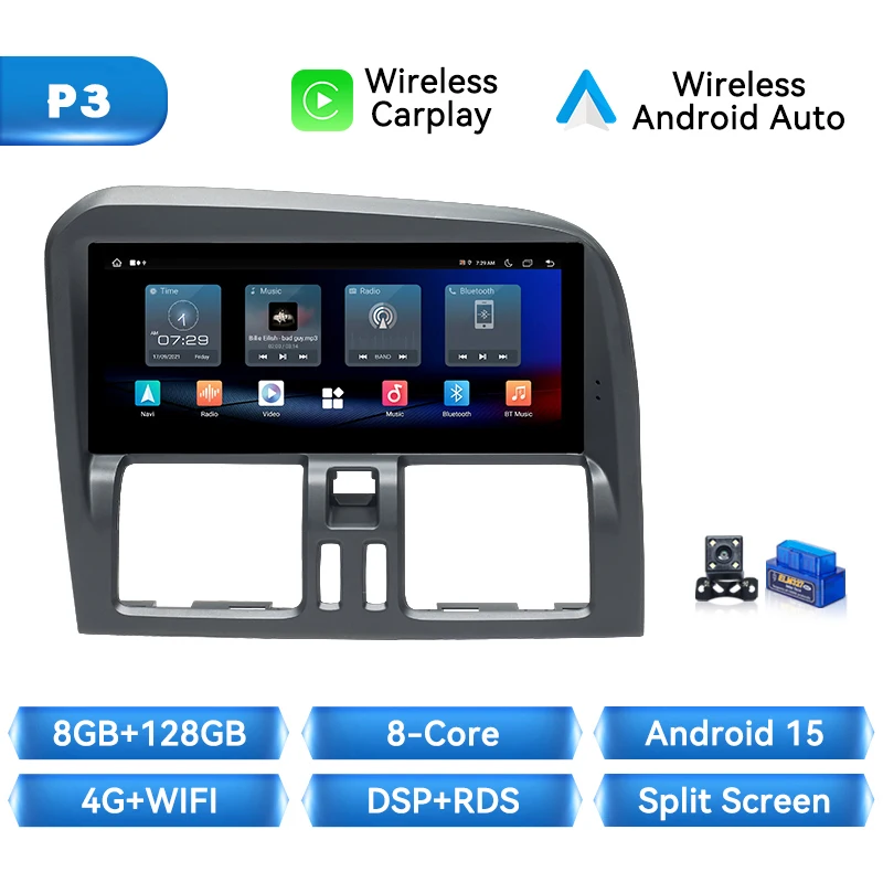 Draadloze Carplay Android Auto autoradio voor Volvo XC60 2008-2017 Android 15 multimediaspeler 8GB+128GB GPS navigatie stereo