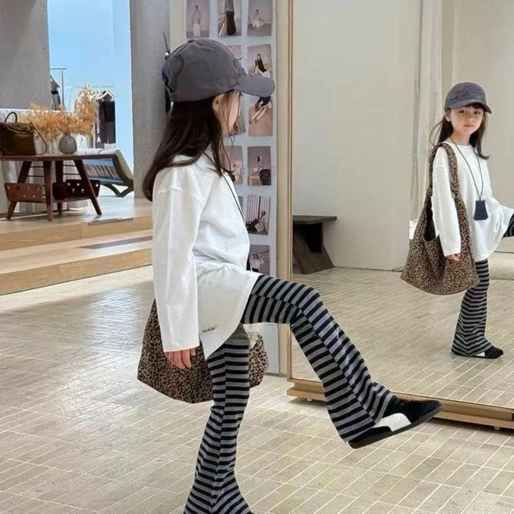 الربيع والخريف الأطفال عارضة زي المألوف الشارع نمط الفتيات الملابس مخطط مطبوعة متوهج السراويل