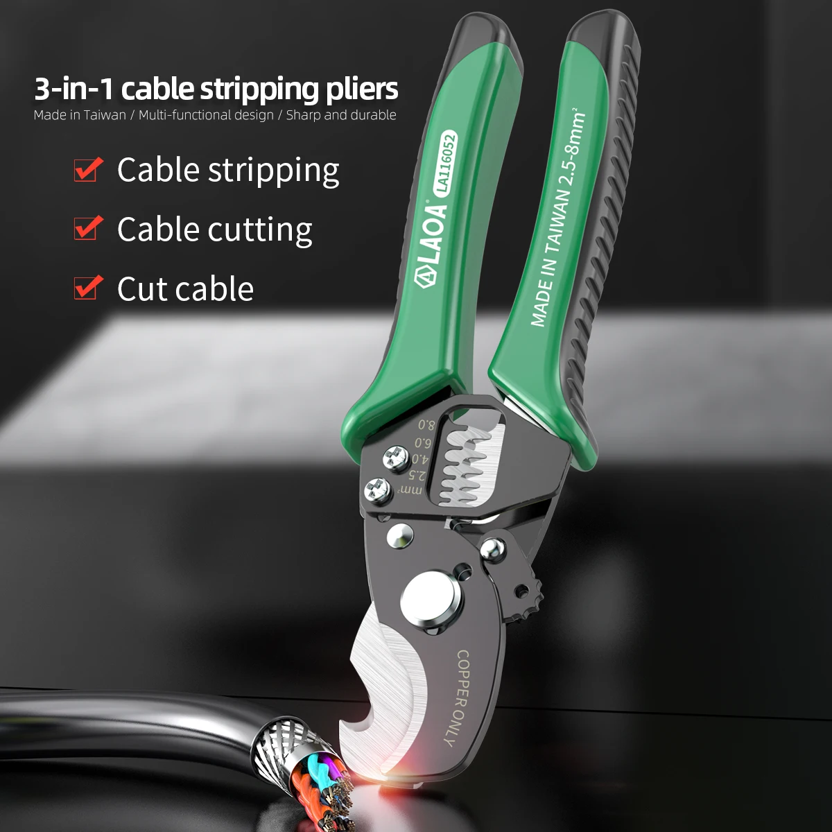 LAOA Stripping Pliers 3 in 1 Multifunction Universal Coaxial Cable Wire Stripper Cutter Electrician Paring Wires