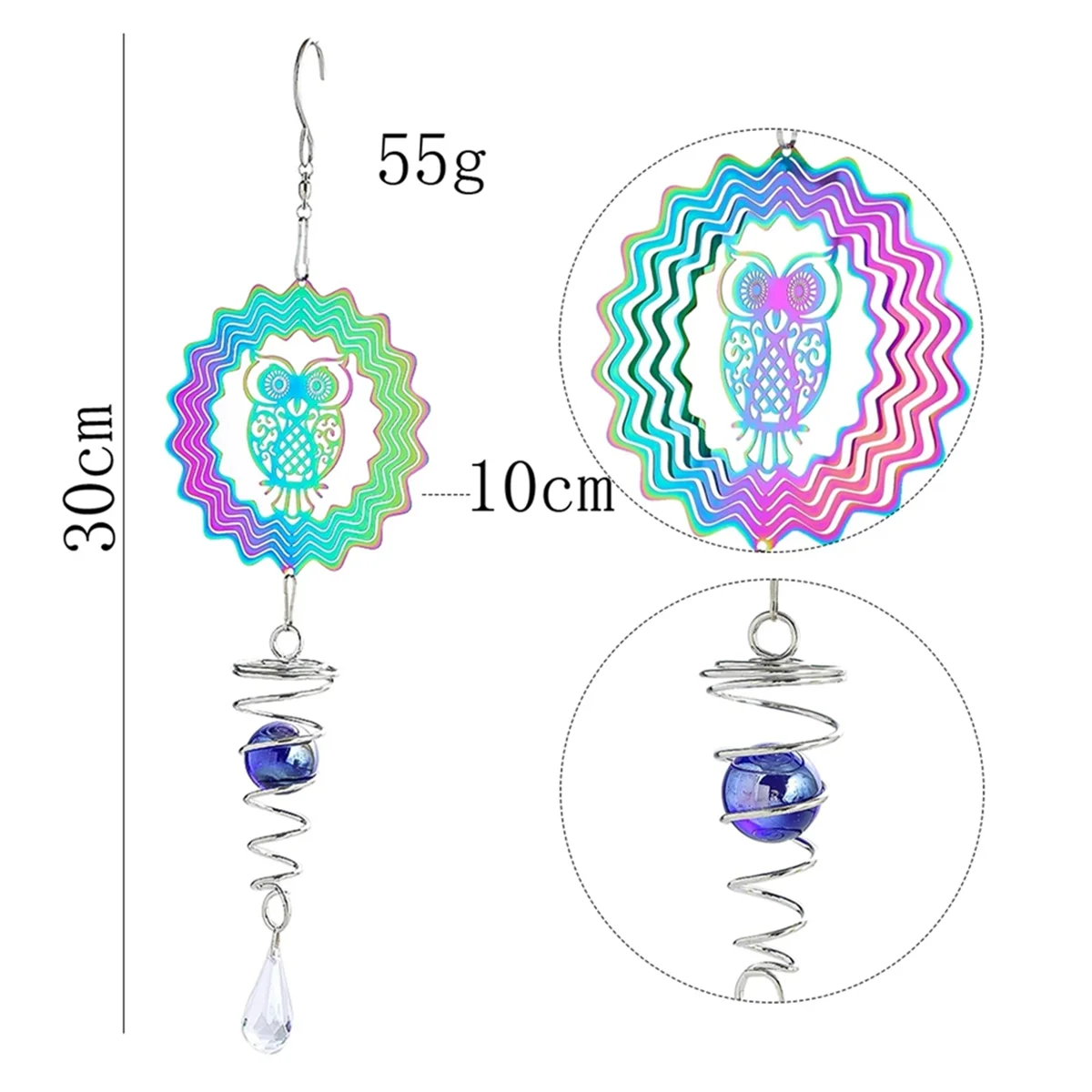 A71P البومة التدرج اللون الرياح سبينر النحت ثلاثية الأبعاد الرياح الدقات الشمس الماسك تحدق الكرة دوامة الذيل استقرار