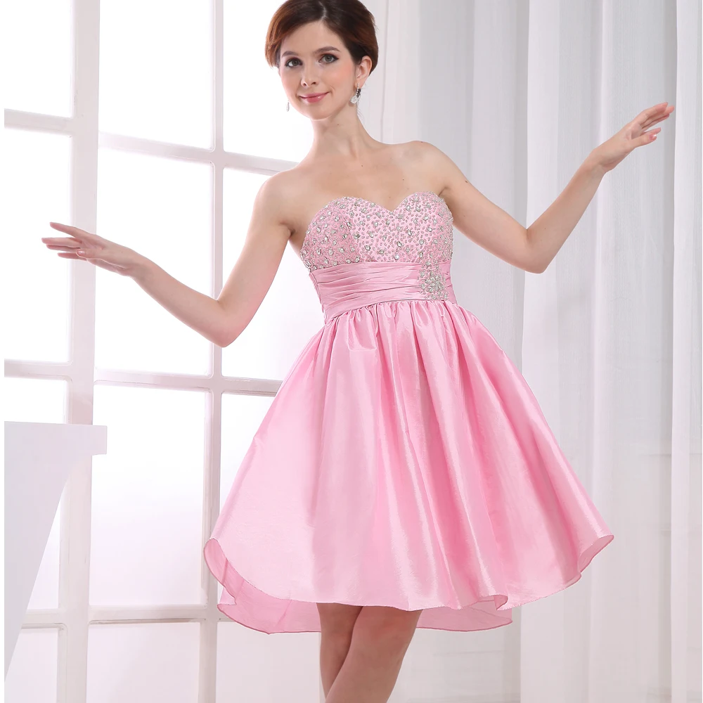 Blauw Land Roze Sweetheart Cocktail Jurk A-lijn Backless Homecoming Jurken Meisjes Knie Lengte Plooi Crystal Vestidos De Gala