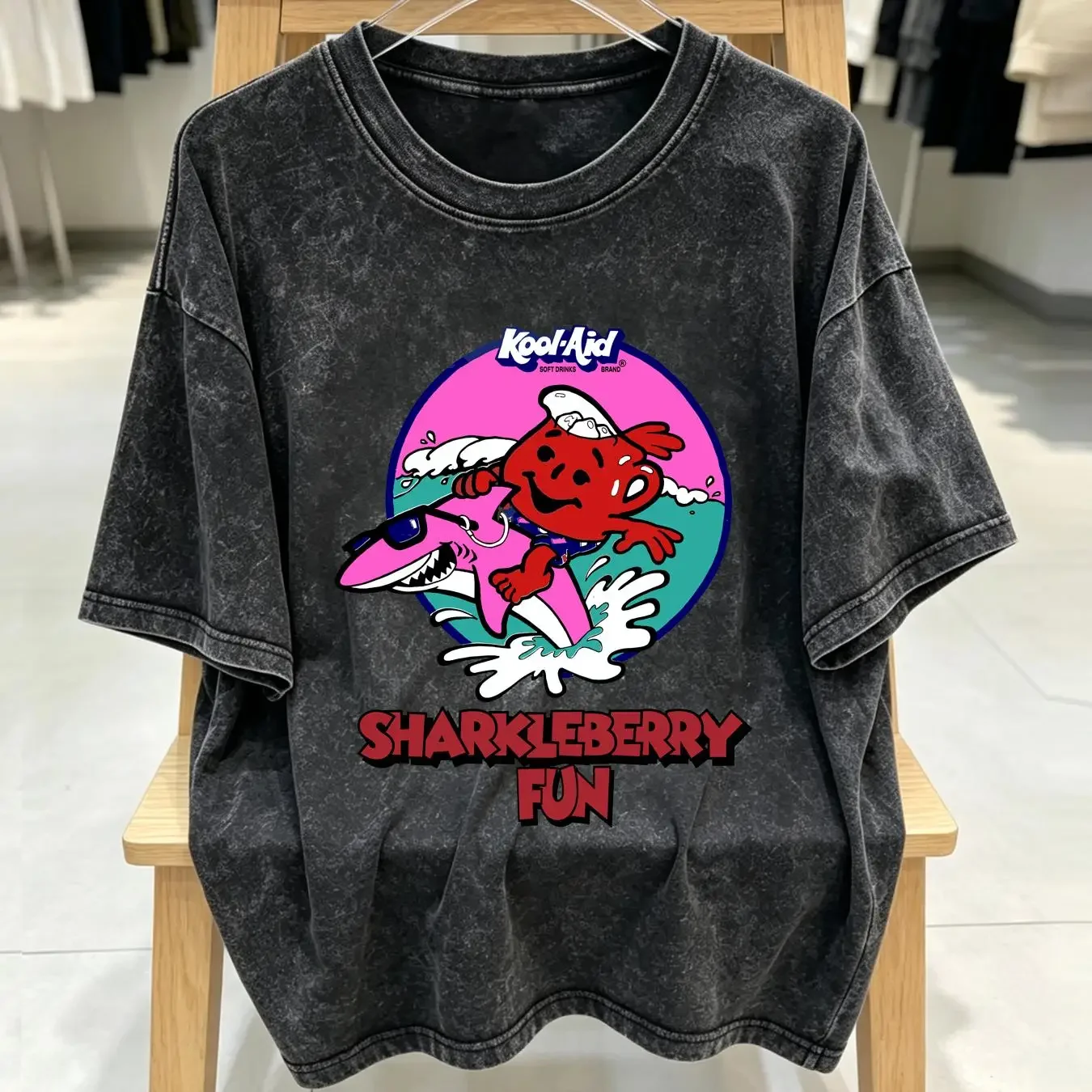 washed T Shirt RARE Vintage 90s KOOL AID SHARKLEBERRY FIN Promo Size XL USA MADE WHITE long or short sleeves vintage Washed