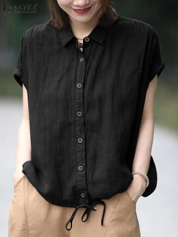 ZANZEA Summer Fashion Women Shirt Short Sleeve Blouse Casual Lapel Neck Tops Buttons Down Chemise Elegant Solid OL Work Blusas