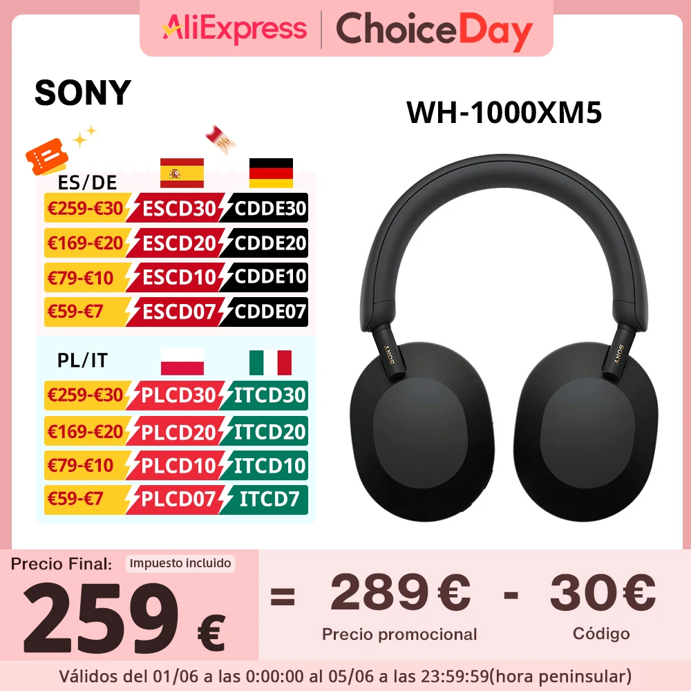 Sony WH-1000XM5 Drahtloser Kopfhörer mit Geräuschunterdrückung 30mm speziell entwickelte