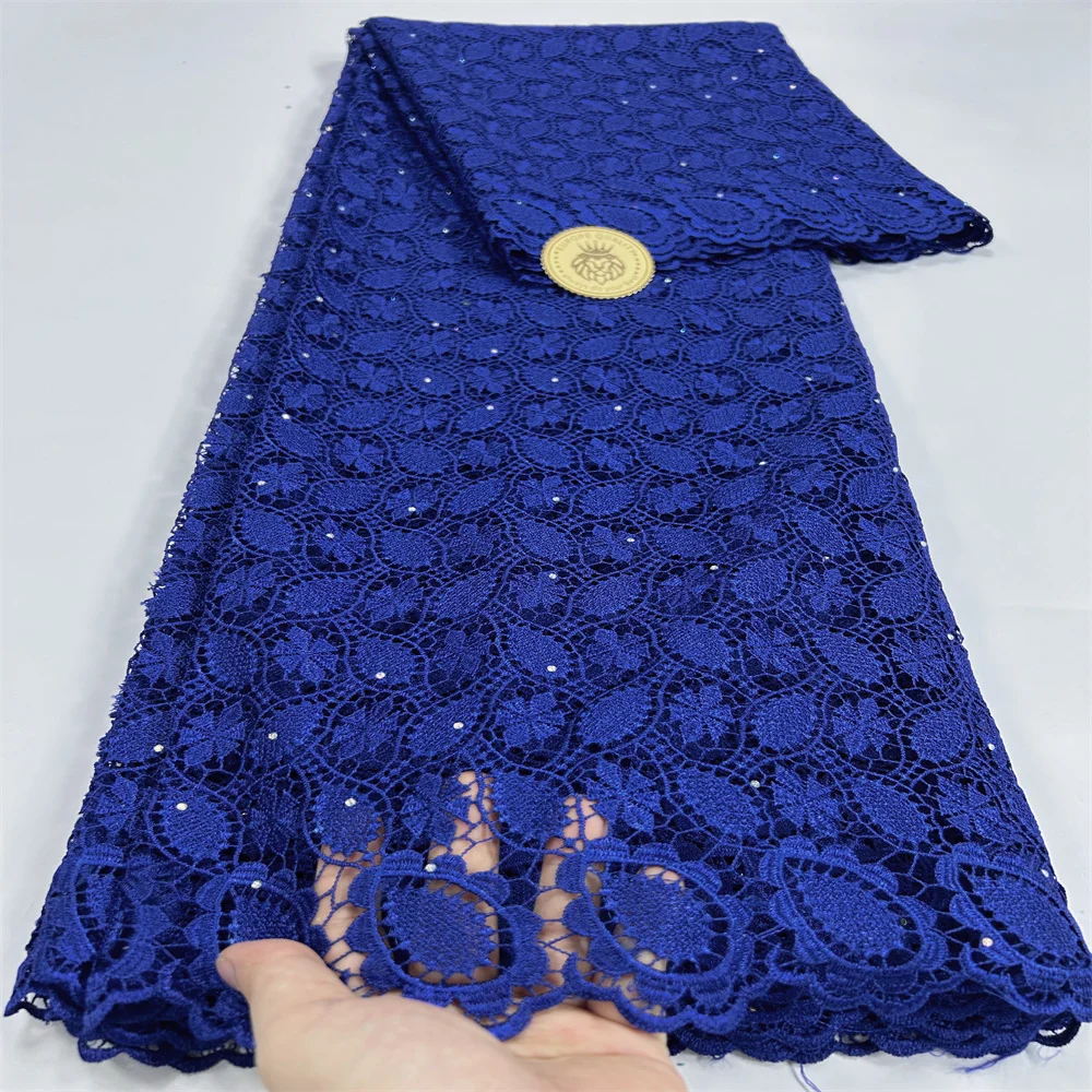 New Arrival African Water Soluble Lace Fabric Stones 2024 High Quality Nigerian Guipure Cord Lace Fabric For Woman Praty Dress