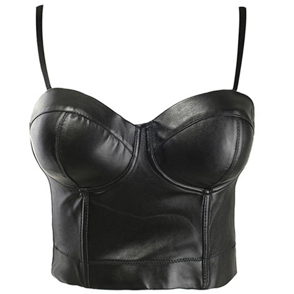 Wechery Women Leather Corset Top Crop Bustier Gothic Bra Push Up Bodice Sexy Lingerie Corselet Party Short Camis Plus