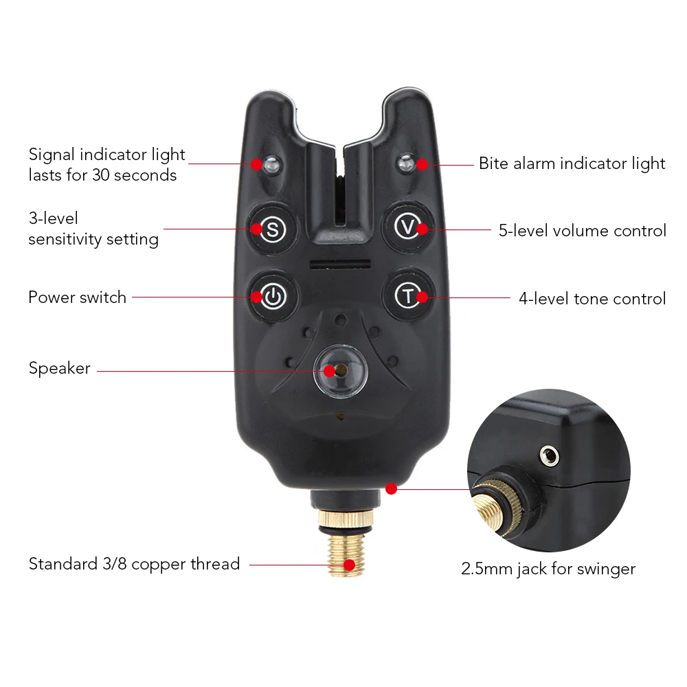 Coonor Angel zubehör 2led wasserdicht einstellbarer Ton Lautstärke empfindlichkeit Schall alarm Angel biss alarm für Angelrute – Detail 14