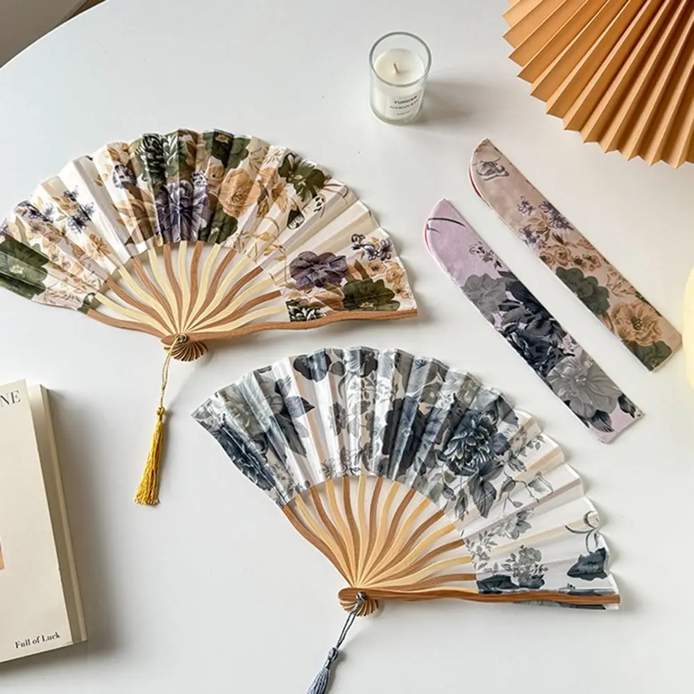Performance Chinese Style Silk Folding Fan Classical Elegant Handheld Fan Flower Photo Prop Tassel Folding Fan Girl Gift
