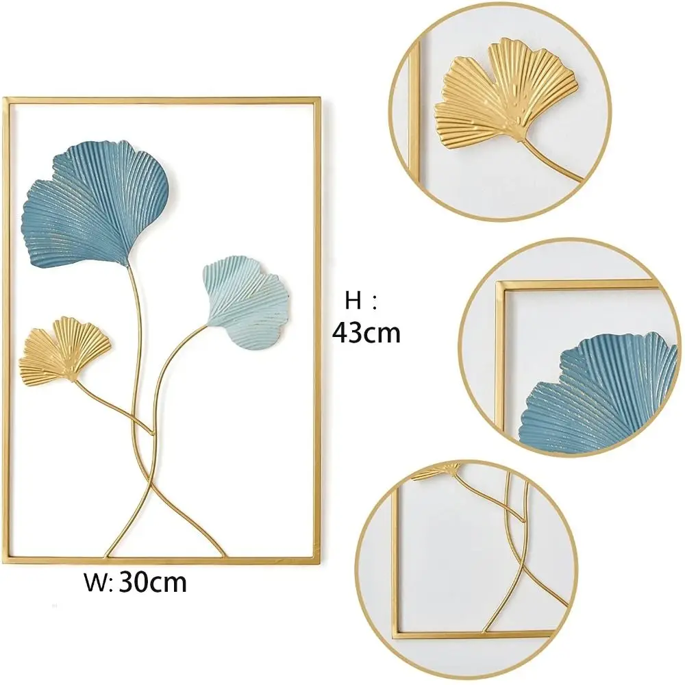 Nordic Home Wall Decor Macrame Wall Hanging Decor Metal Round Gold Ginkgo Leaf Wall Stickers decorazione decorativa Wall Ledges