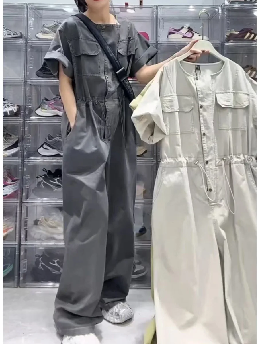 

Весна-лето, новинка, дышащая рабочая одежда, комбинезон, женские широкие брюки со свободной талией, длинные брюки с высокой талией