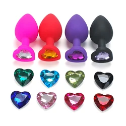 Silicone Anal Plug Adult Toys for Men Women Heart Crystal Anal Trainer for Couples Sex Toys Silicone Butt Plug Anal​ Toy 3 Sizes