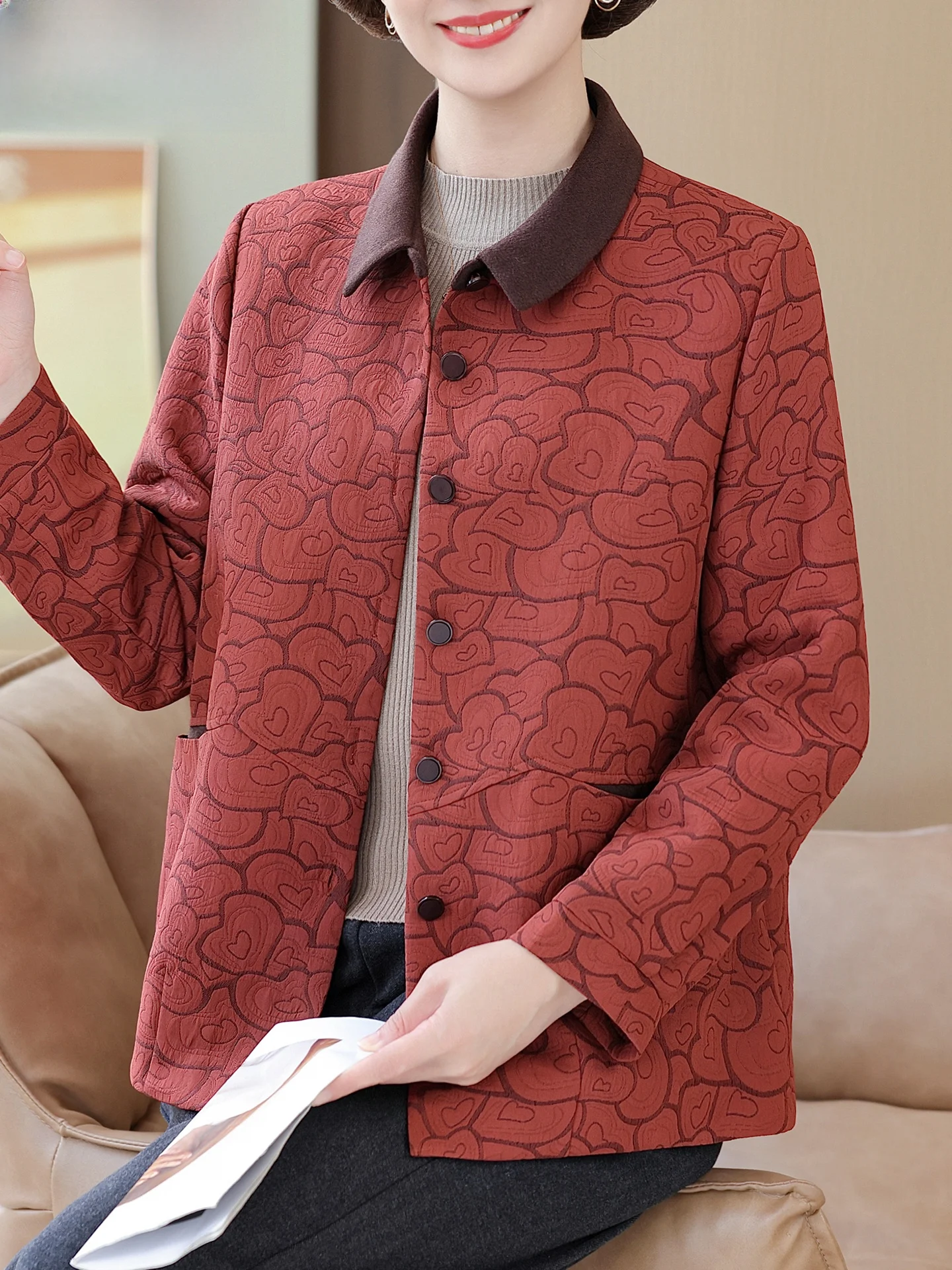 

Ele Autumn Outerwear Jaet Casual Faionable Women's Mid-aged And ly Top Quali Polyester Viscose Zipper Closure