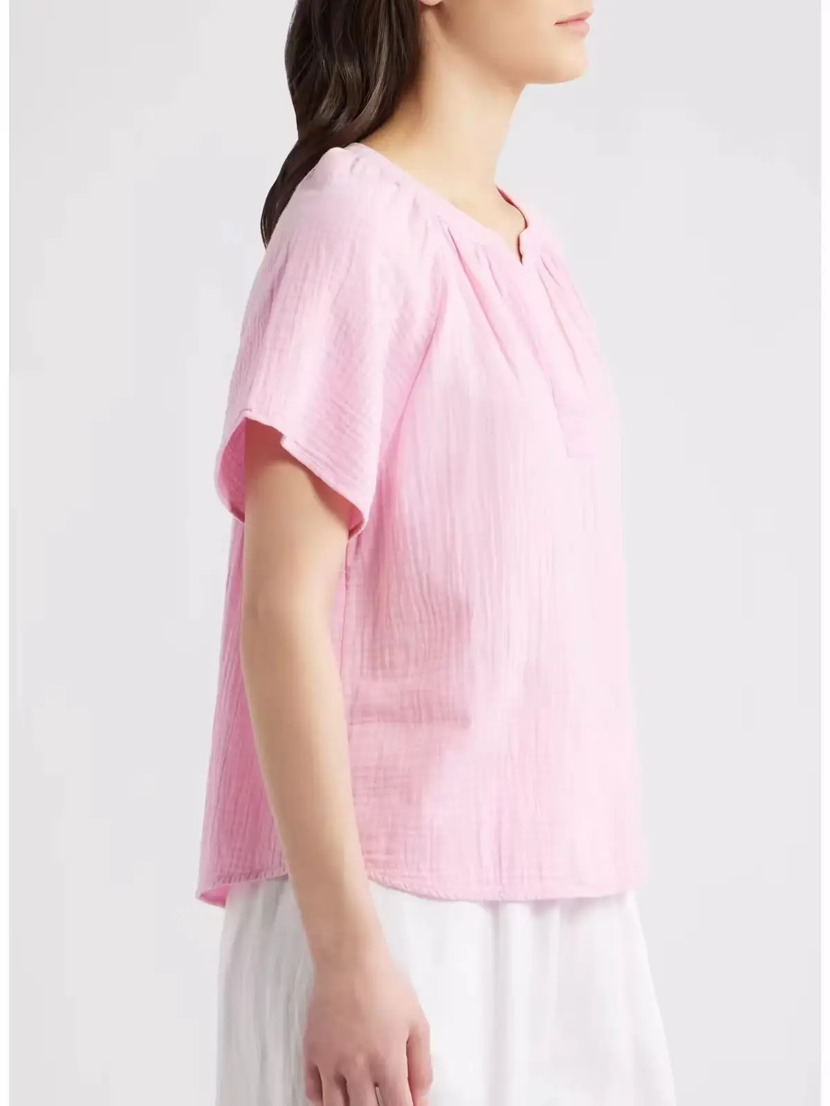 Loose Casual Top Summer Women's Simple Solid Color T-shirt V-neck Short Sleeve Blouses Plus Size Basic Commuting Shirts