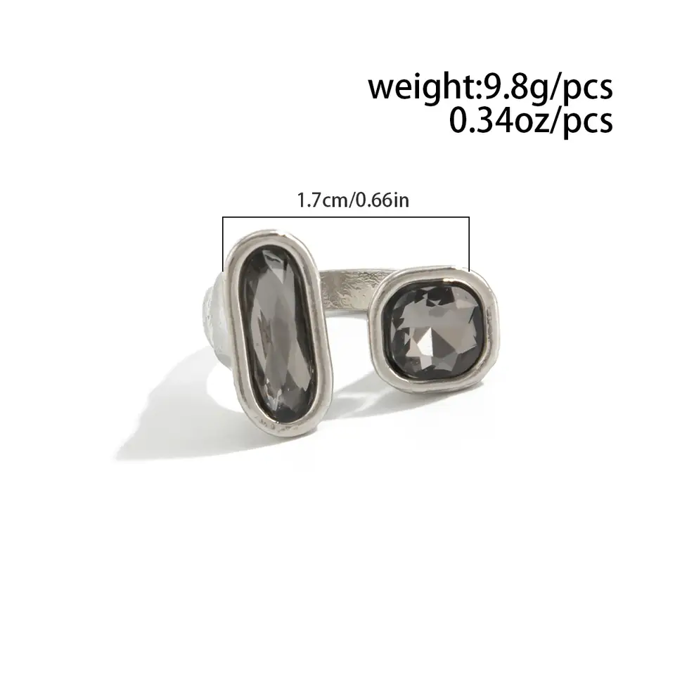 KunJoe Minimalist Acrylic Rhinestone Open Ring for Women Korean Fashion Geometry Adjustable Knuckle Ring Party Jewelry Lady Gift - 4