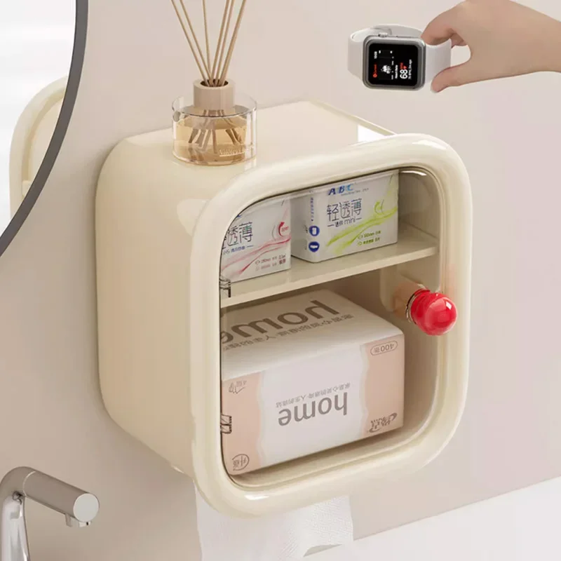 Toilet paper holder wall mounted waterproof tissue box no punching and paper drawing toilet paper storage rack tissue holder