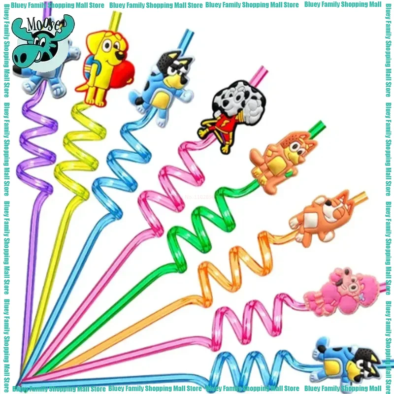 

Moose Kawaii Bluey Family Cartoon Creative Straw Accessories Party Home Cute Animal Theme Colorful Straws Bluey And His Friends