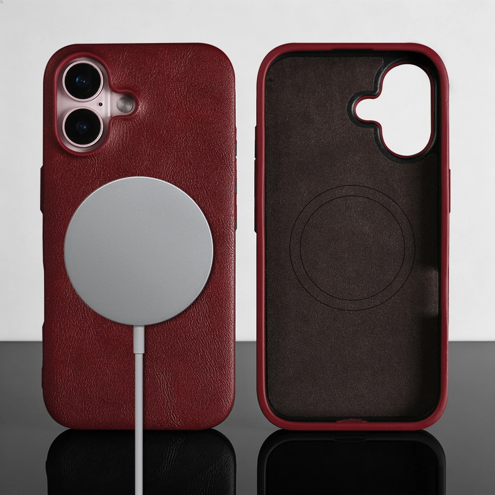 For Magsafe Calf Leather Case for iPhone 16 17 Air 17e 16e 15Pro 14 Plus 13 Mini 12 11 Pro Max Magnetic Phone Case Back Cover