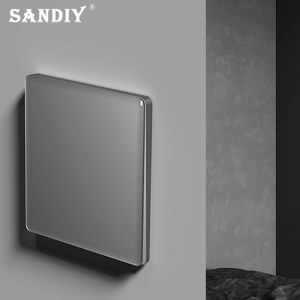 SANDIY Wall Switch  1/2/3/4 Gang 1/2 Way Switches Light 86*86mm Mirror Acrylic 15a 220v On/Off Power Lamp Silver Gray Panel