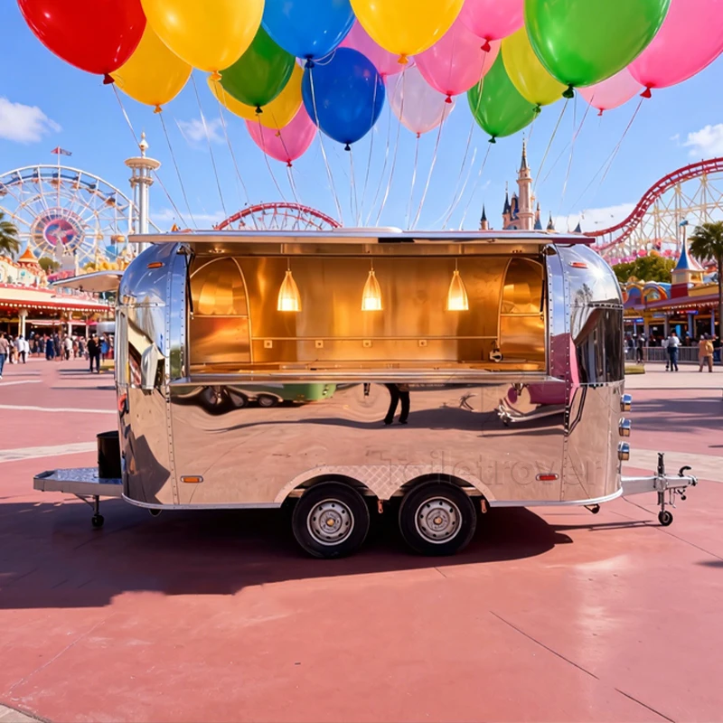 Custom Food Concession Trailer Stainless Steel Mobile Catering Vehicle Fully Equipped Outdoor Vending Cart Made in China