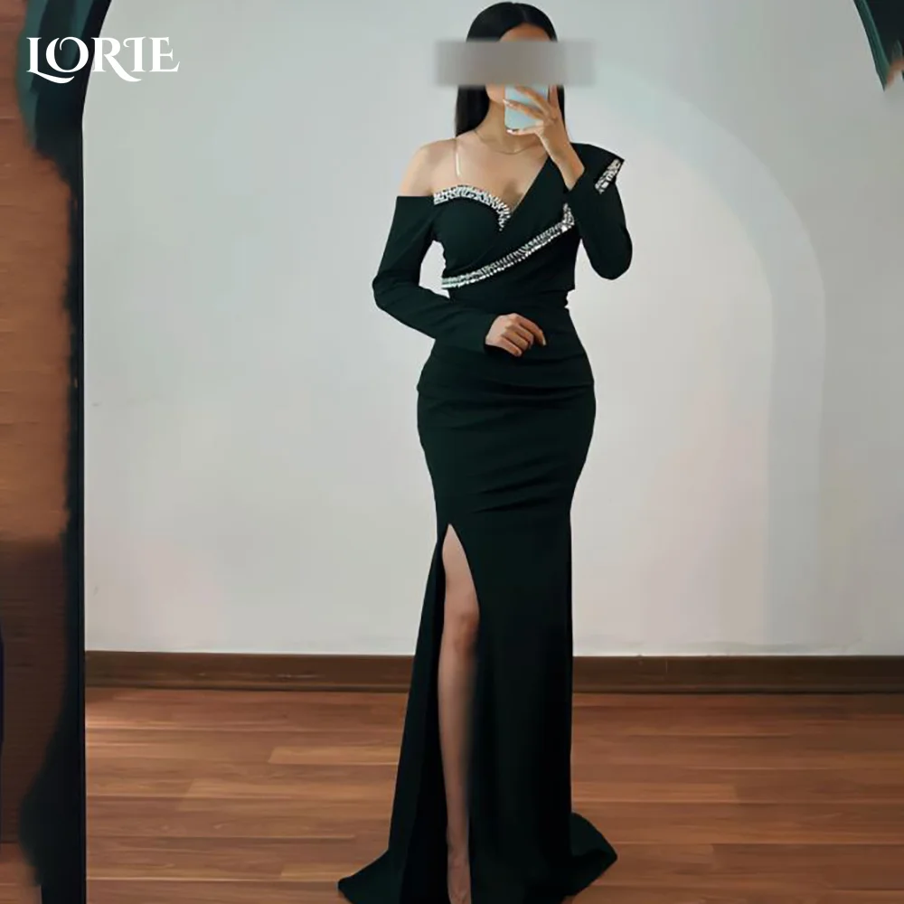 

LORIE Slit Mermaidf Evening Dresses Sweetheart Shiny Long Sleeve Backless Princess Prom Dress Arabia Dubai Party Gown Customized