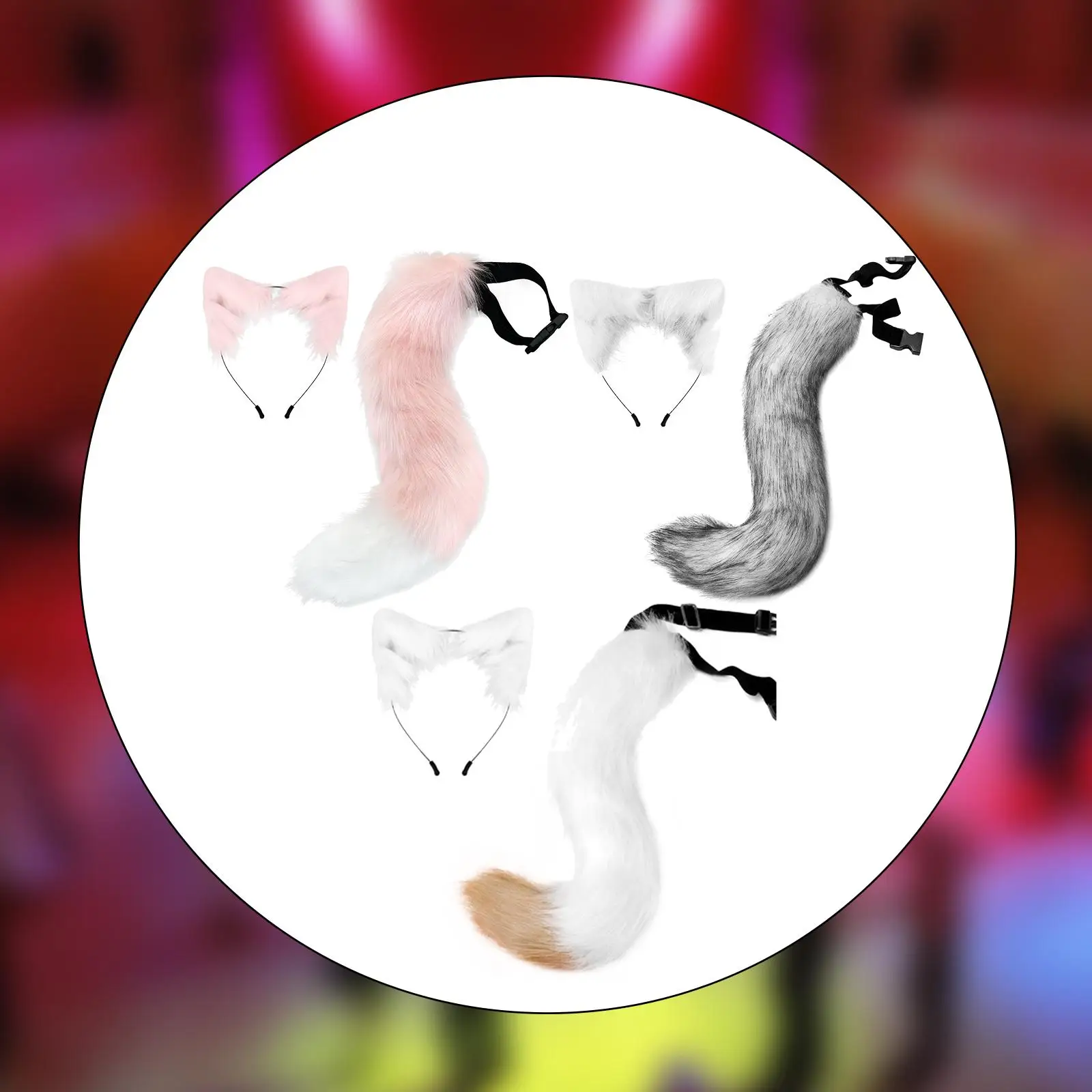 مجموعة آذان وذيل الثعلب الصناعي للأطفال والكبار وعصابة رأس على شكل أذن القط لأداء الحفلة الراقصة